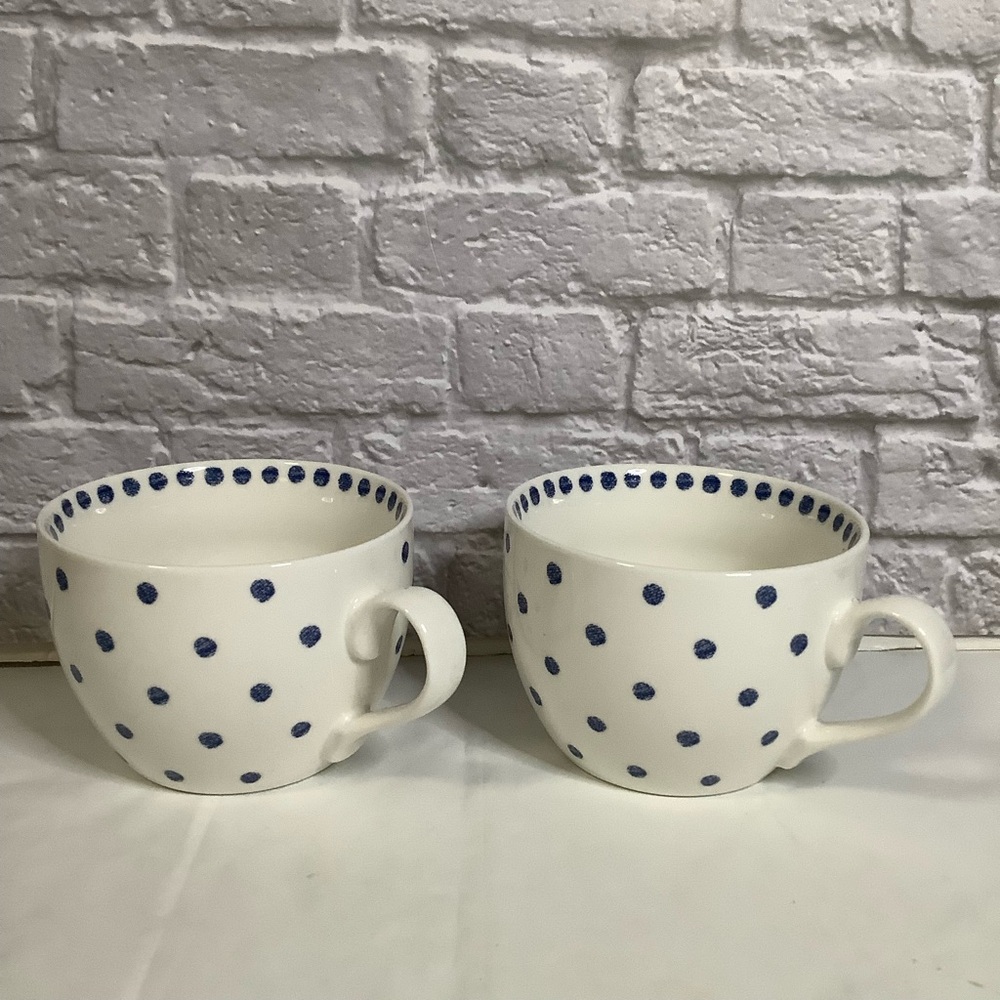 Prima Design White Ceramic With Blue Polka Dots Mug 16 Oz Set of 2